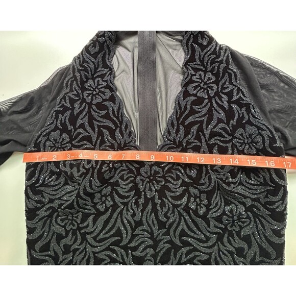 Tadashi‎ Vintage Black Velvet Beaded Formal Top Mesh Sleeves XL Stretch Elegant - Picture 8 of 9